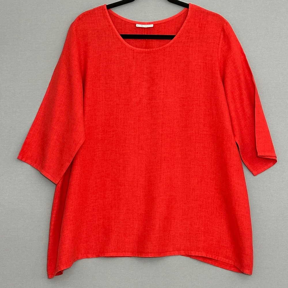 Bryn Walker Womens Top XL Red 100% Linen Tunic Boxy Oversized Relaxed Lagenlook
